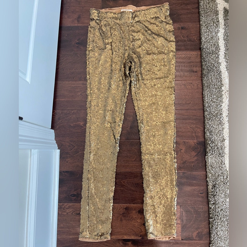 Gold Sequin Leggings Pants Mardi Gras New Orleans Saints, Juniors Size Large